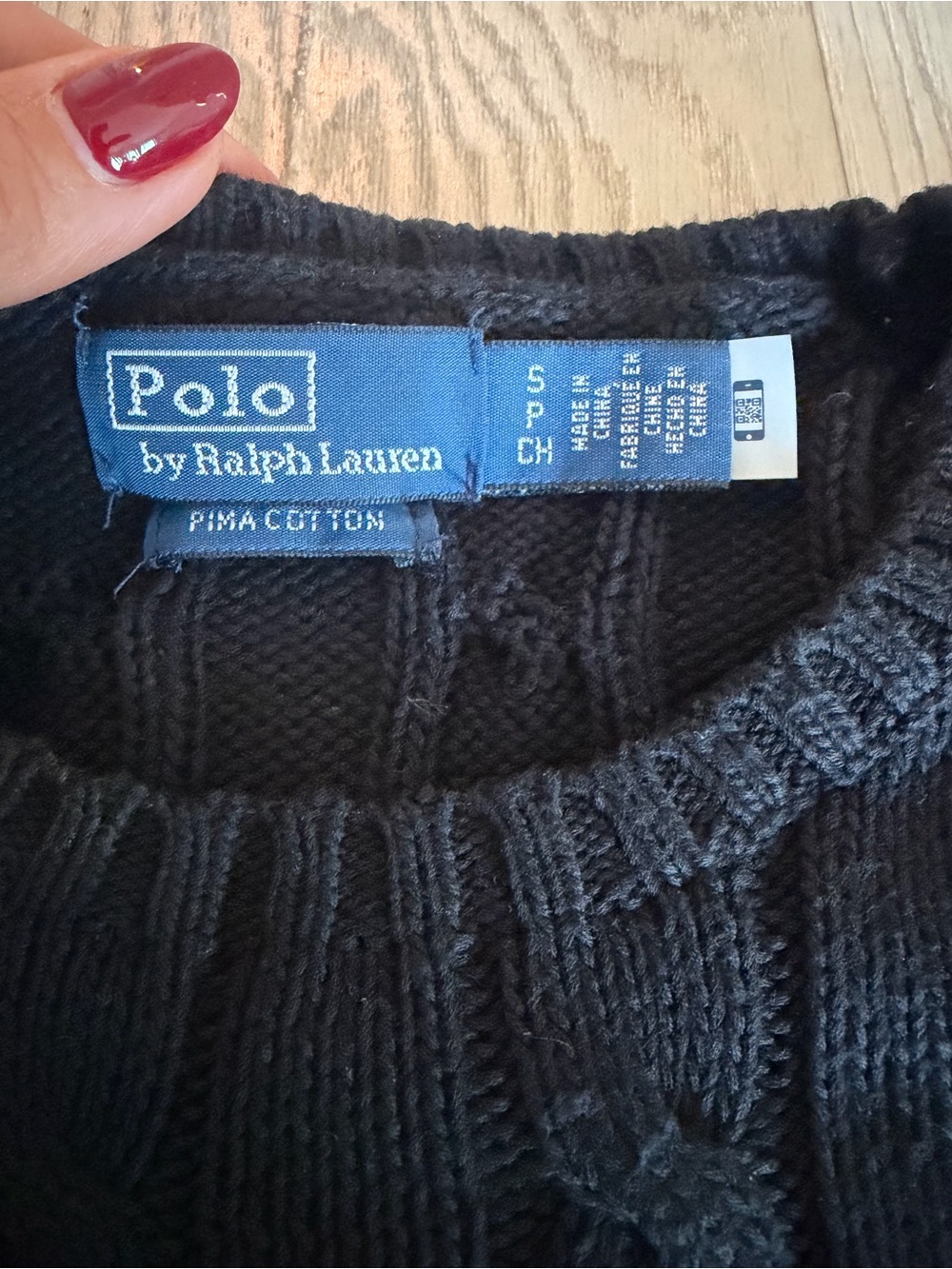 Polo Ralph Lauren Black Cable-Knit Cotton Crewneck Sweater Size Small - Picture 4 of 6